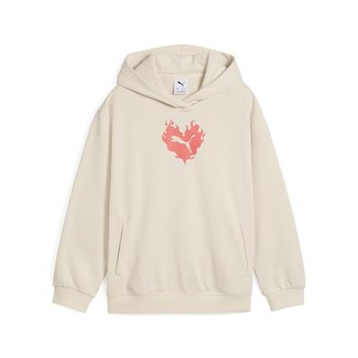 Hoodie PUMA "Flaming Love Hoodie Mädchen", Kinder, Gr. 176, weiß (alpine snow weiß), Obermaterial: 32% Polyester, 68% Baumwolle; Kapuzenfutter: 100% Baumwolle; Rippe: 3% Elasthan, 97% Baumwolle, relaxed fit, Rundhals, Langarm, Sweatshirts Image