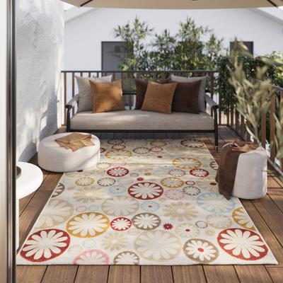 Outdoorteppich WECON HOME "Flowerdrops", bunt (beige,bunt), B:80cm H:5mm L:150cm, Polypropylen, Teppiche, Läufer, für Innen & Außen, pflegeleicht, Hoch-Tief Effekt Image