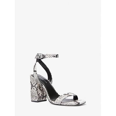 Michael Kors Merriam Snake Embossed Leather Block Heel Sandal Grey 7.5