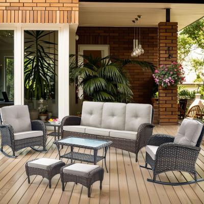 7 Pieces Rocker Chairs Sofa Coffee Table and Ottomans