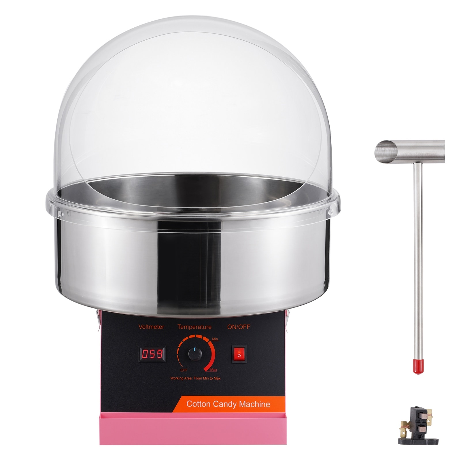 Electric Cotton Candy Machine, 1000W Candy Floss Maker, Commercial Cotton Candy Machine with Cover, Stainless Steel Bowl