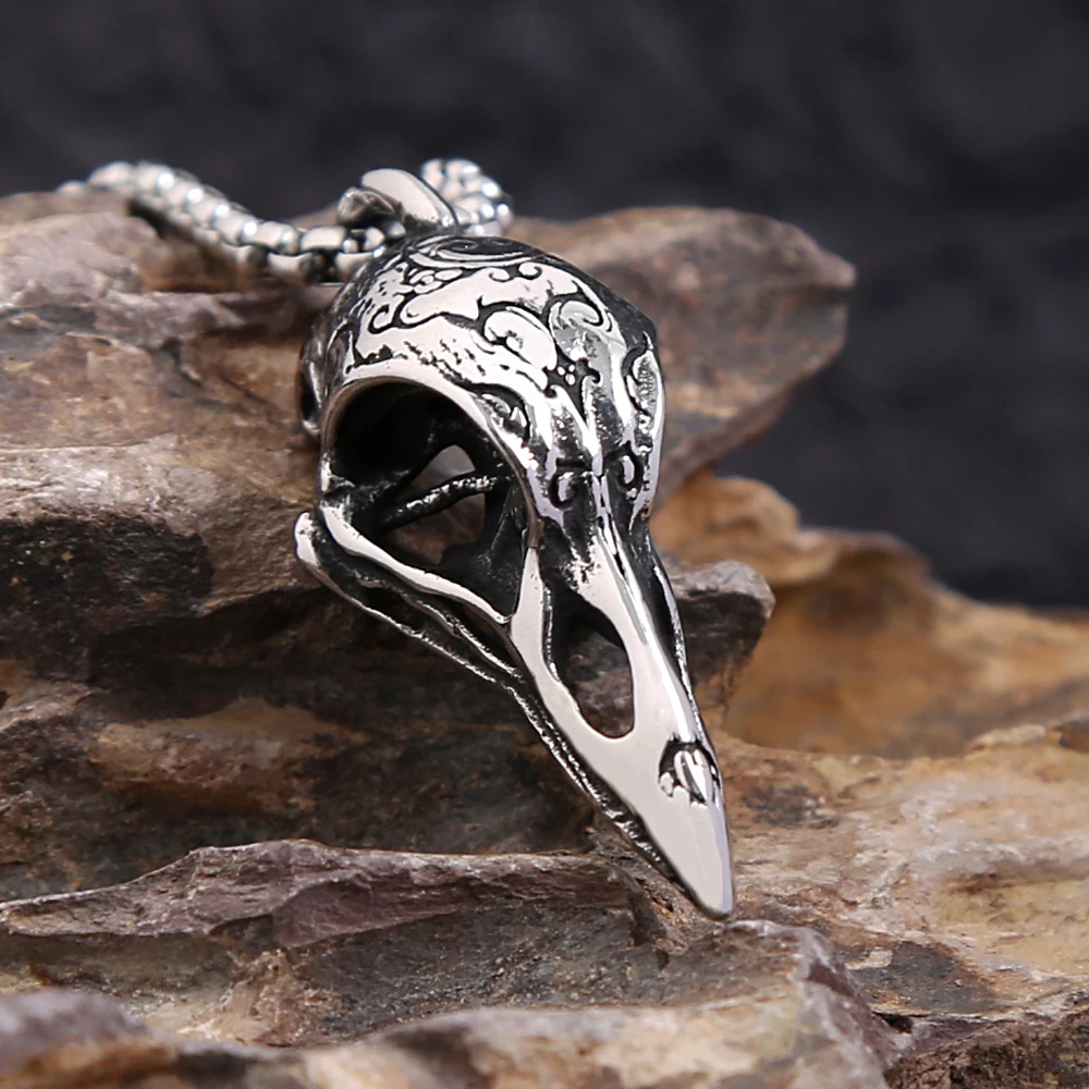 Punk Einzigartige Viking Crow Schädel Anhänger Für Männer Vintage Edelstahl Nordic Tier Halskette Biker Amulett Schmuck Dropshipping Image