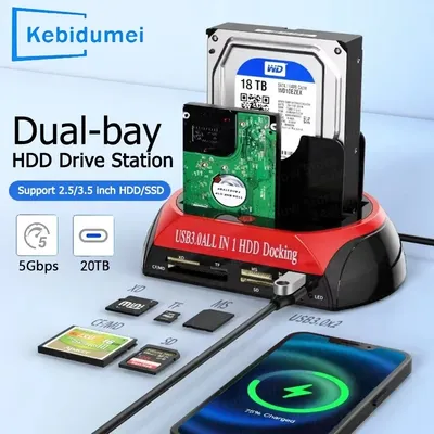 10IN1 Dual-Bay-Festplatten-Dockingstation für 2,5/3,5 Zoll HDD SSD SATA auf USB 3.0 HDD-Dockingstation mit 12V 3A Netzteil