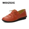WOIZGIC Frauen Mutter Damen Schuhe Wohnungen Loafers Lace Up Kuh Echtes Leder Weiche Mokassins Tenis Feminino 35-41 LST-hd1318
