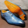 Daniel Wafer Luxus-Mann-Schuhe aus echtem Leder, Schlangenhaut-Drucke, formell, schwarz, blau, zum Schnüren, spitze Zehen, Oxford-Kleiderschuhe für Herren