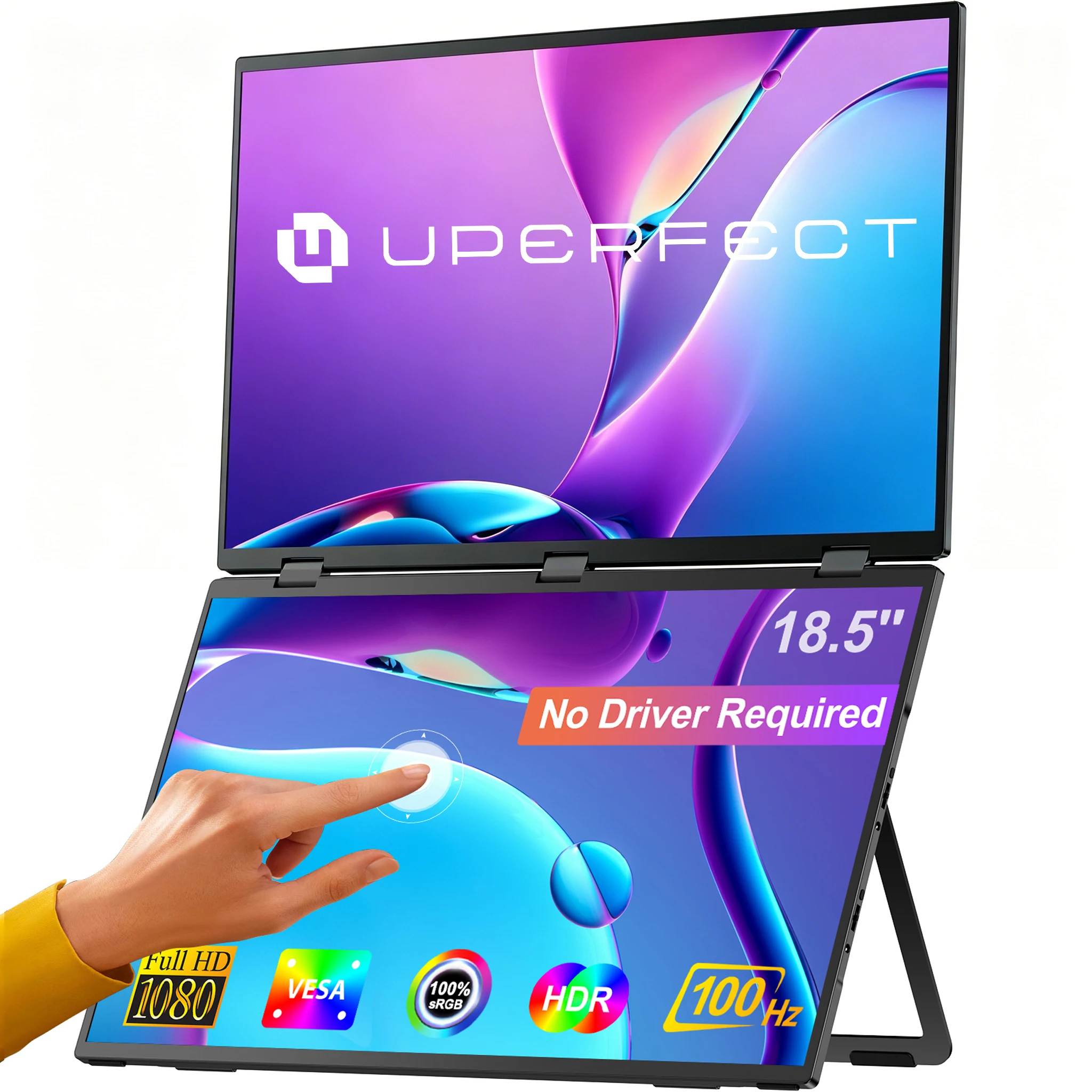 UPERFECT Delta Max Touch 18,5 Zoll 100 Hz gestapelter Monitor Laptop Touchscreen faltbarer Dual-Mobilcomputer-Bildschirm mit USB C Mini HDMI für PC Mac Telefon Image