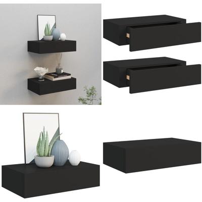 Vidaxl - Wandregale mit Schubladen 2 Stk. Schwarz 40x23,5x10 cm mdf - Wandregal - Regal Mit Image