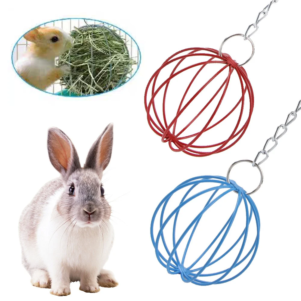 Mangeoire à nourriture pour animaux de compagnie, lapin, mangeoire à nourriture, petit Hamster en métal, support à boules d'herbe suspendu, longue chaîne ronde, boules d'alimentation pour herbe de