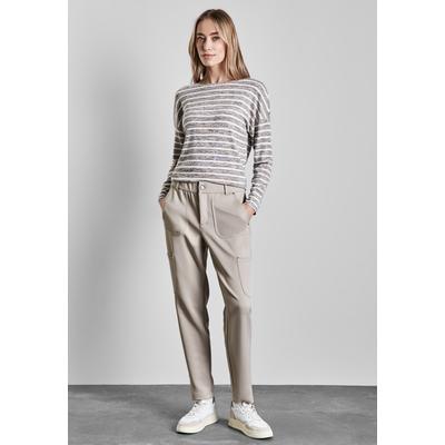 Cargohose STREET ONE, Damen, Gr. 46, Länge 30, beige (stone beige), Stoff, 92% Polyester, 8% Elasthan, unifarben, casual, slim fit lang, Hosen, mit Stretchanteil Image