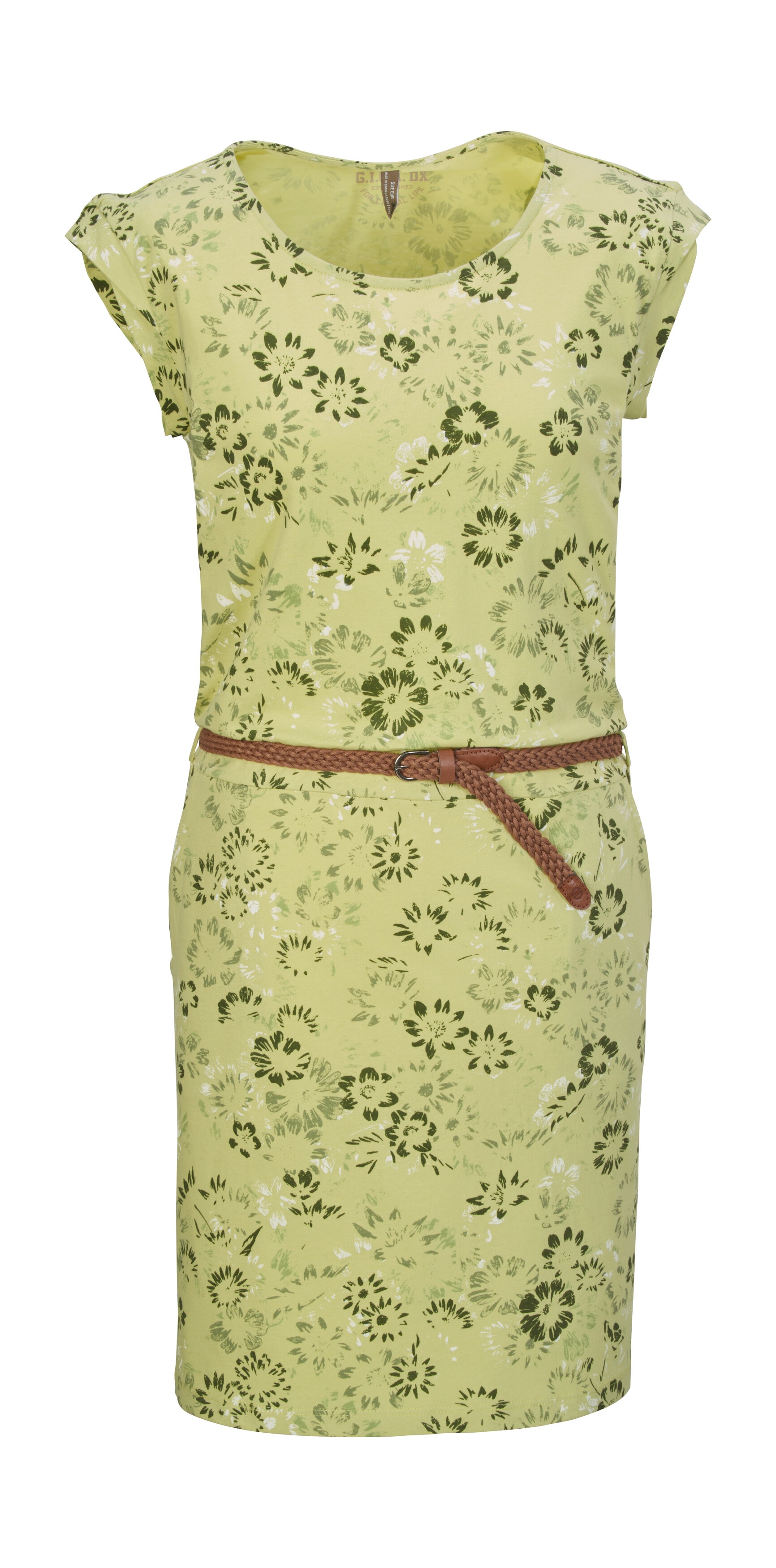 Sommerkleid "GS 43 WMN DRSS", Damen, Gr. 42, Normalgrößen, grün (hellgrün), Obermaterial: 93% Baumwolle, 7% Viskose, G.I.G.A. DX BY KILLTEC, Kleider Sommerkleid, Kleid mit floralem Print, Bindegürtel, 100% Baumwolle