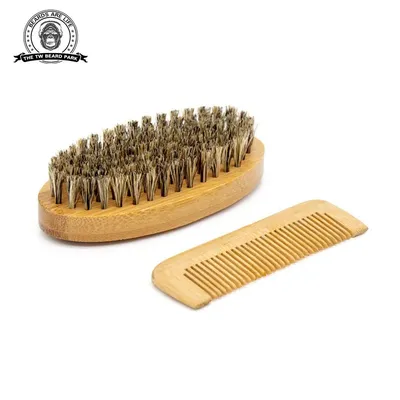Beard Brush and Comb Set, Boar Bristle Beard Brush and Bamboo Comb Mustache Shaving Cleaning Grooming Kit for Men