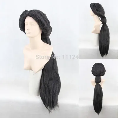 Jasmine 80cm Black Long Styled Braid Fluffy Synthetic Hair Cosplay Costume Wig + Free Wig Cap