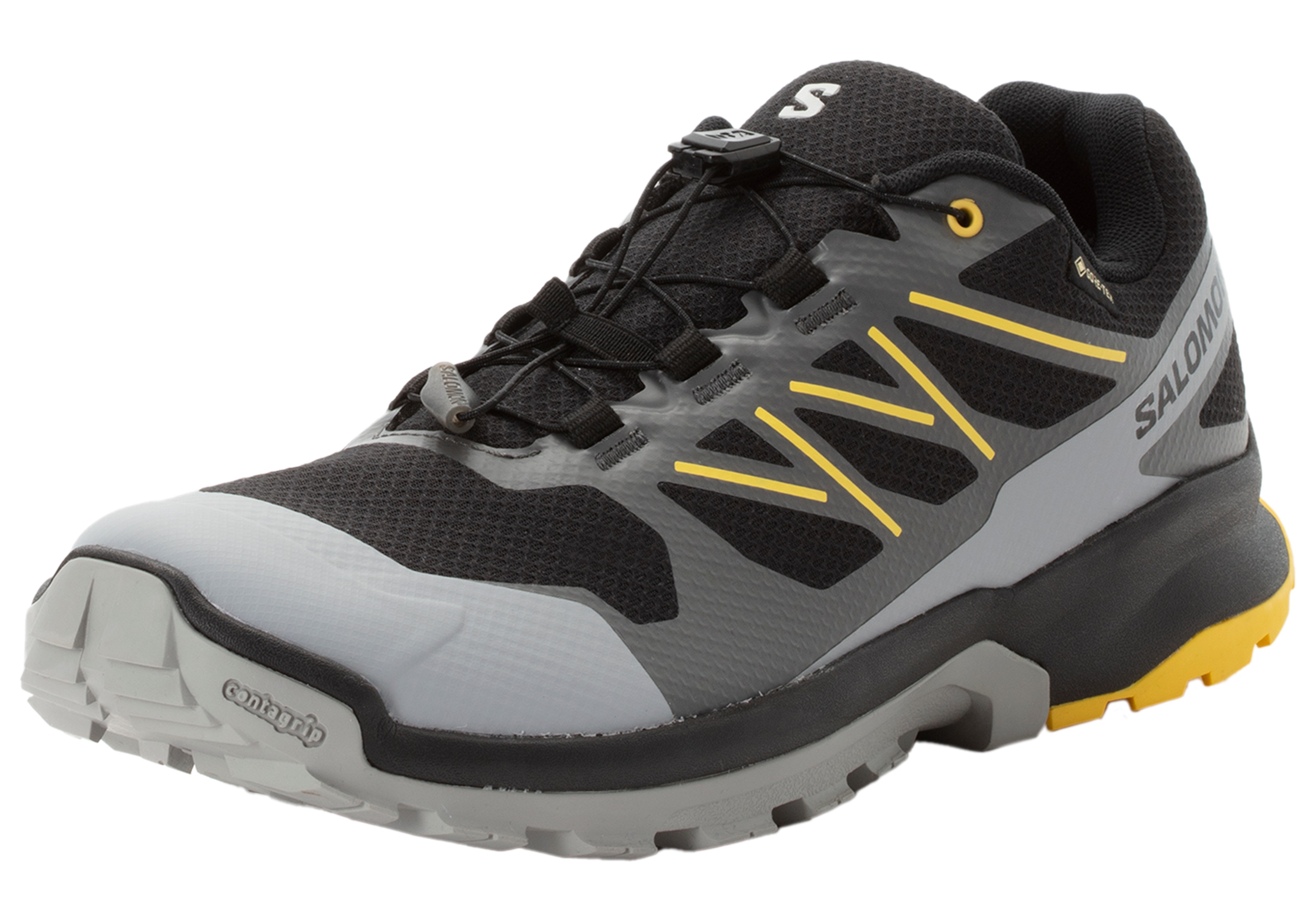 Trailrunningschuh SALOMON "XA FLYER GORE-TEX", Herren, Gr. 48, schwarz (schwarz, castlerock, powder giallo), Synthetik, Textil, Schuhe, wasserdicht