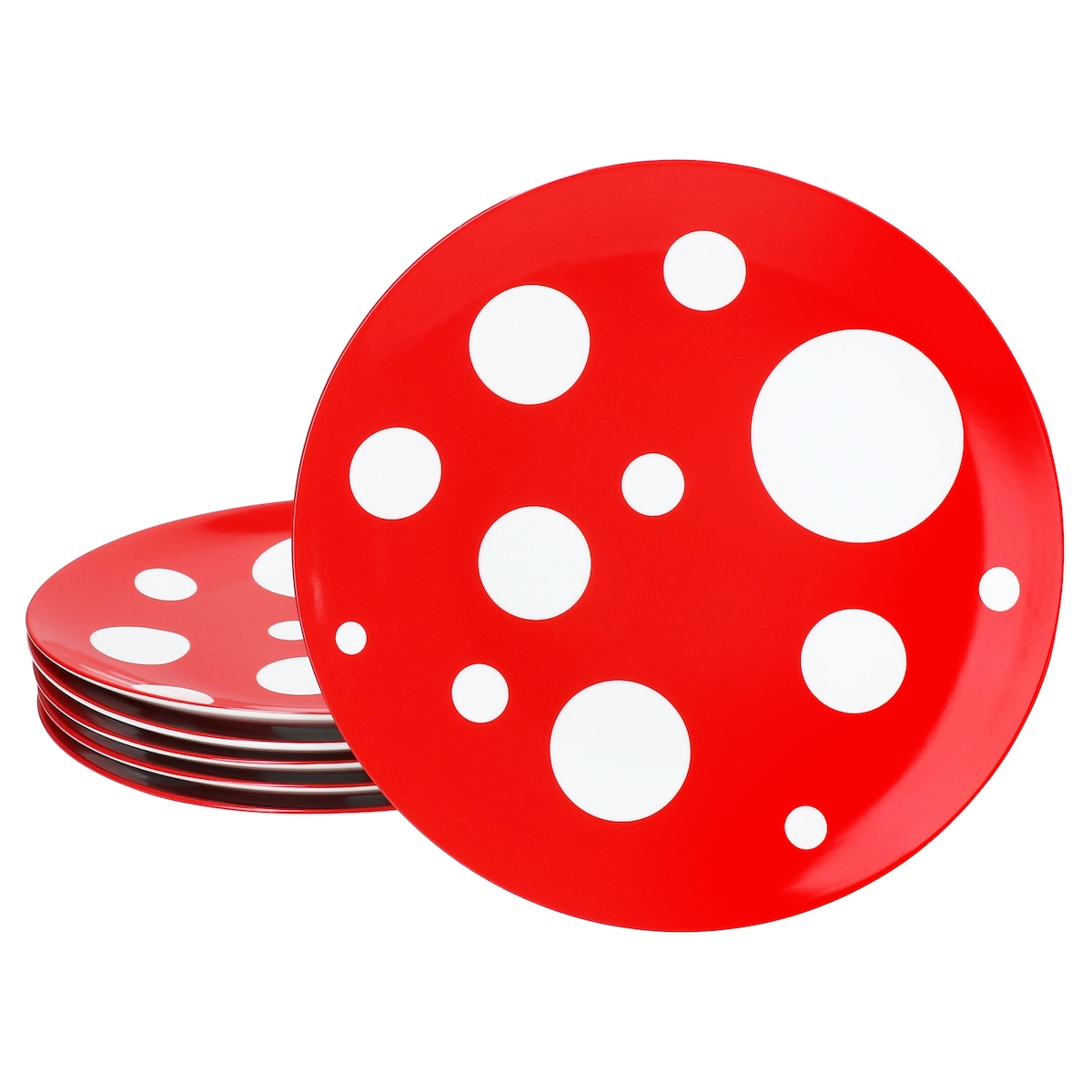 6x Pula rot Speiseteller Ø27cm Porzellan 6 Personen Platte groß Essteller Punkte Image