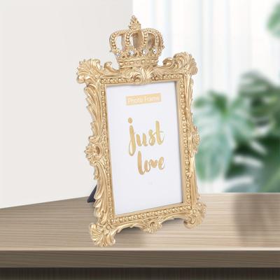TEMU Golden Crown Photo Frame 7 Inch Resin Photo Frame Luxury Style Baroque Picture Frame Home Decor Gift, With Practical Hook, For Portrait Or Landscape Photos Image