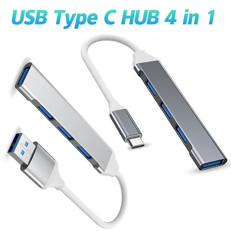 4 Ports Mini USB Typ C Hub Adapter USB 3.0 Multi Splitter 4 in 1 Dockingstation Ultra Slim Super Speed Aluminium für Laptops PC Image