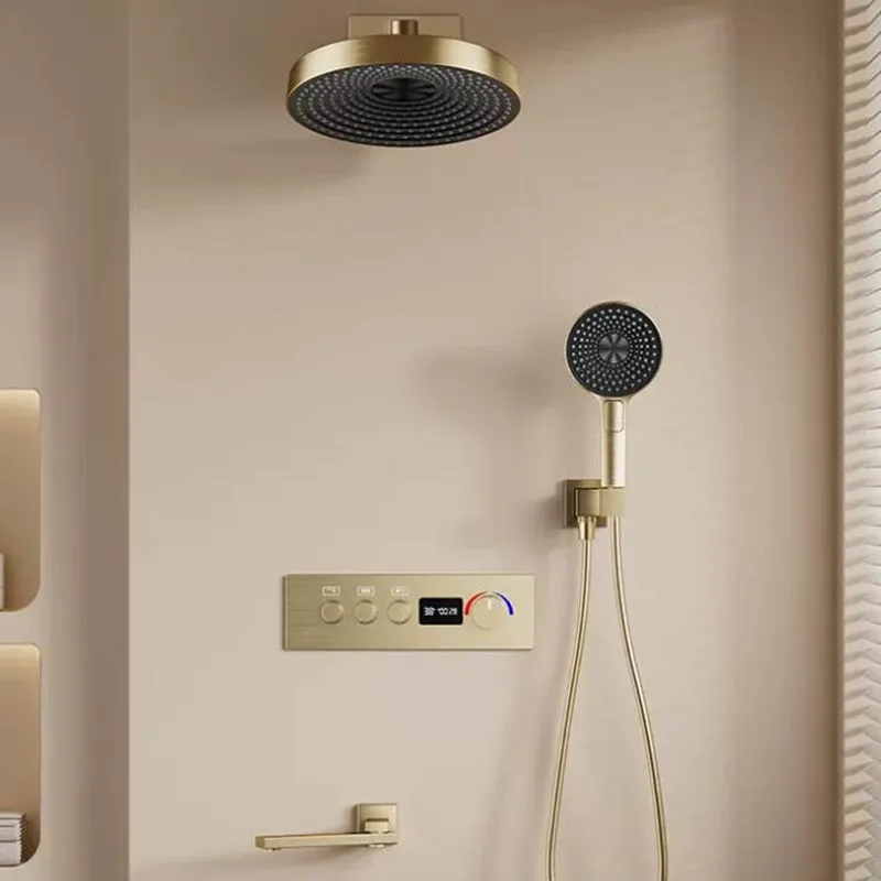 Gebürstetes Gold thermostat ische Badezimmer Dusche Wasserhahn in Wand Bad und Dusche Wasserhahn Set Thermostat mischer Bad und Regen dusche