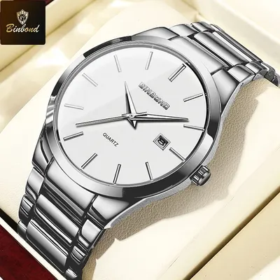 BINBOND New Business Men's Watches Luxury Stainless Steel Strap Waterproof Watches Original Top Brand Quartz Watch for Men T007