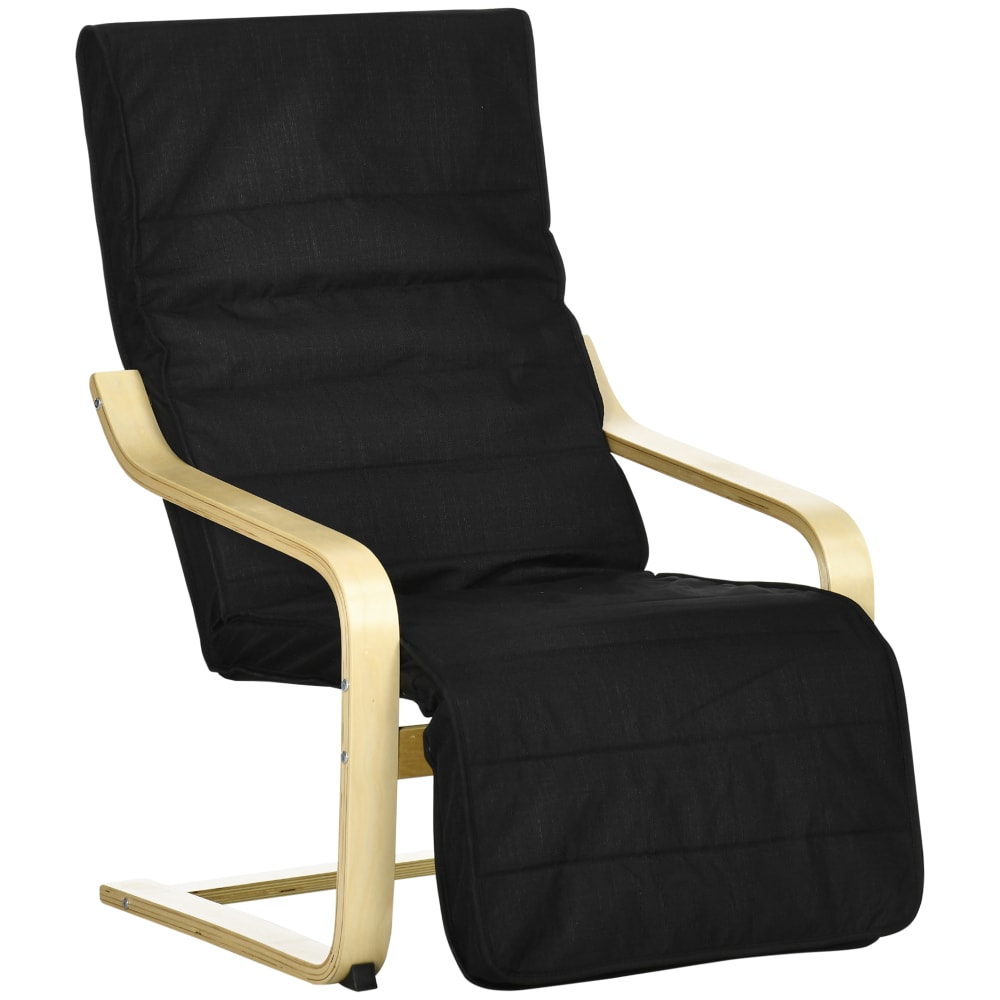 Fauteuil style nordique - repose-pied réglable - bois tissu noir