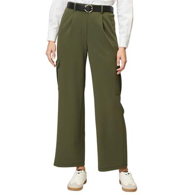 Cargohose ZERO "zero Cargohose mit Gürtel 30 Inch", Damen, Gr. 34, Normalgrößen, deep depths, Stoff, Obermaterial: 96% Polyester, 4% Elastan. Ärmelfutter: ohne Futter., unifarben, casual, figurbetont lang, Hosen, Gürtel Image