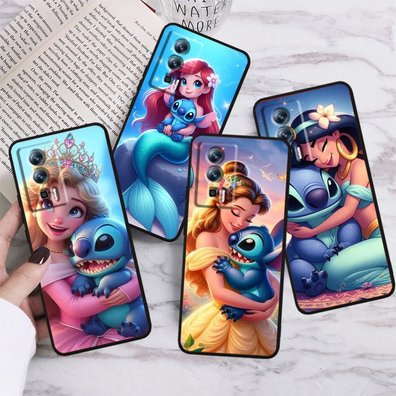 Disney Princess Stitch Art For Xiaomi Redmi 9A 9C 9AT 10C 9 9T 10 12C 13C 8 12 K60 A1 A3 K50 K70e 5G Black TPU Phone Case