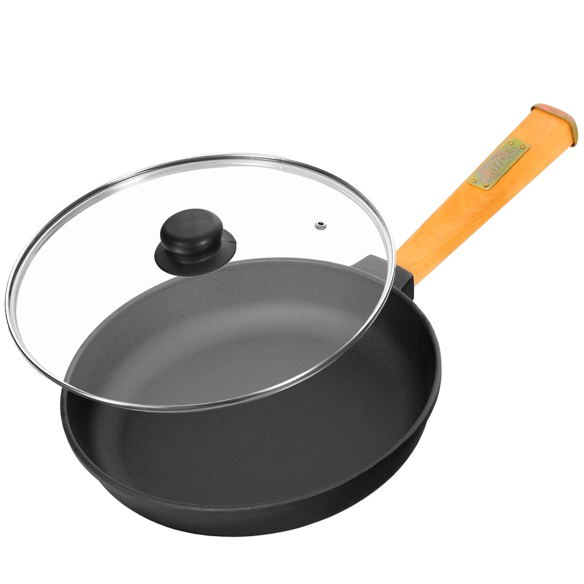 BRIZOLL Ø22cm 43mm hoch Gusseisenpfanne mit Holzgriff und Glasdeckel Induktion Bratpfanne Image