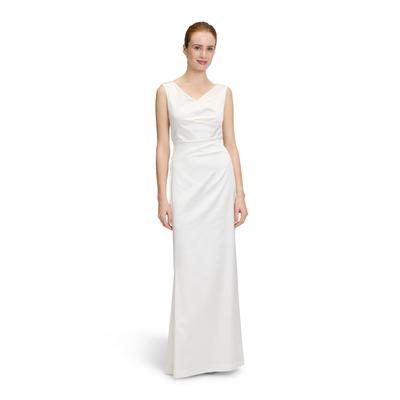 Abendkleid VERA MONT "Vera Mont Abendkleid mit Raffung", Damen, Gr. 44, Normalgrößen, weiß (rohweiß), Satin, Obermaterial: 96% Polyester, 4% Elasthan., elegant, figurbetont lang, V-Ausschnitt, ohne Ärmel, Kleider, Raffung Image