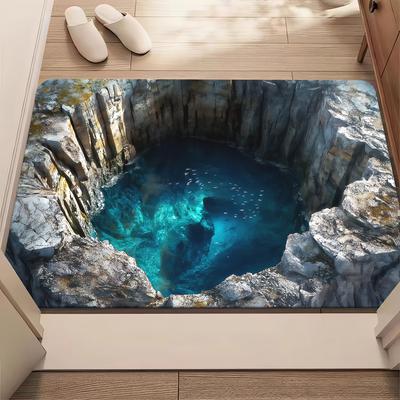TEMU Hd 3d Visual Effect Door Mat - Non-slip, Machine Washable Polyester Mat For Bedroom, Living Room, Bathroom - Absorbent Microfiber, Camping, Picnics & Yoga Image