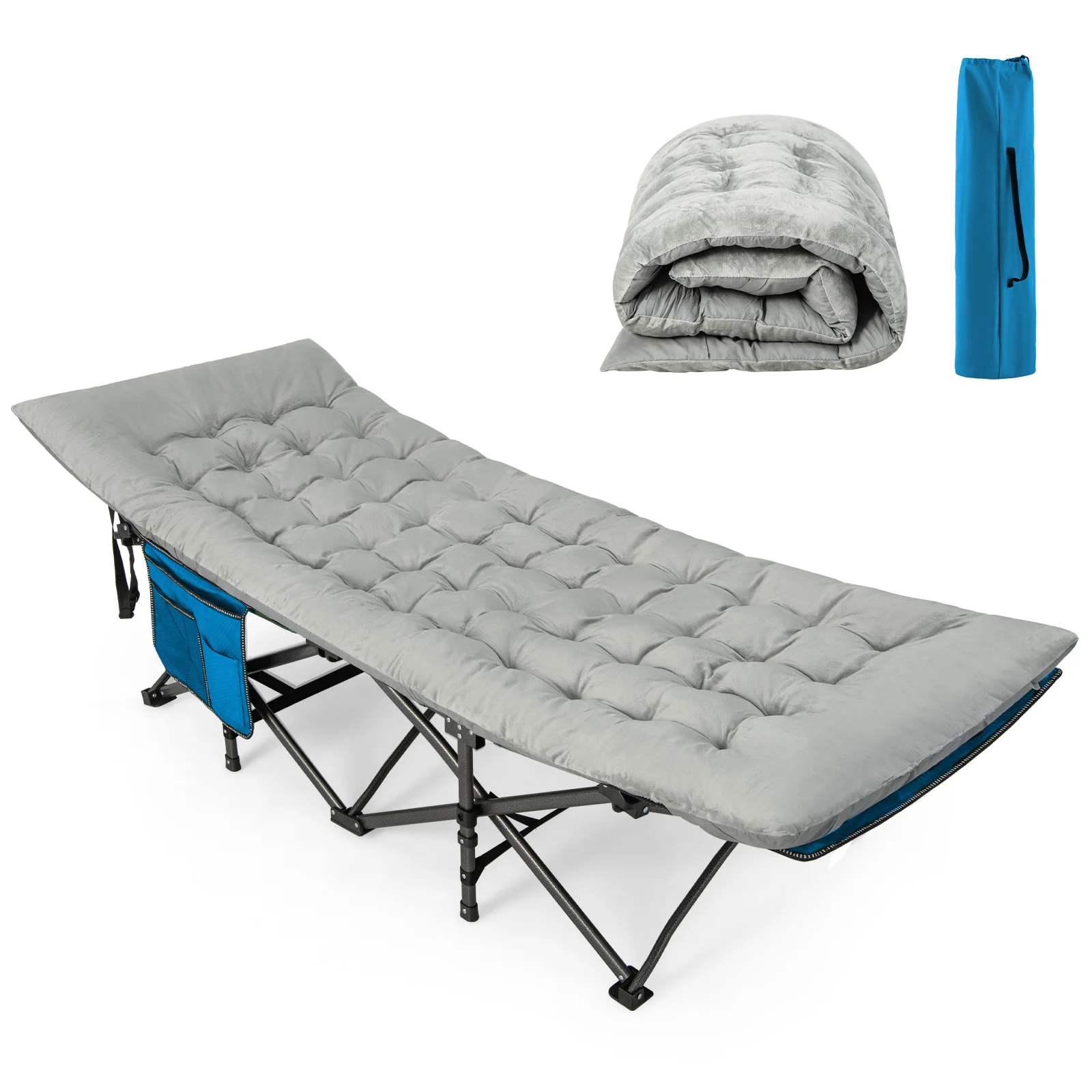 Baumwolle Feldbett Auflage, 7 cm Dicke Martratze mit 4 Befestigungsbändern, Mehrzweck für Campingbett, Sonnenliege, Gartenliege