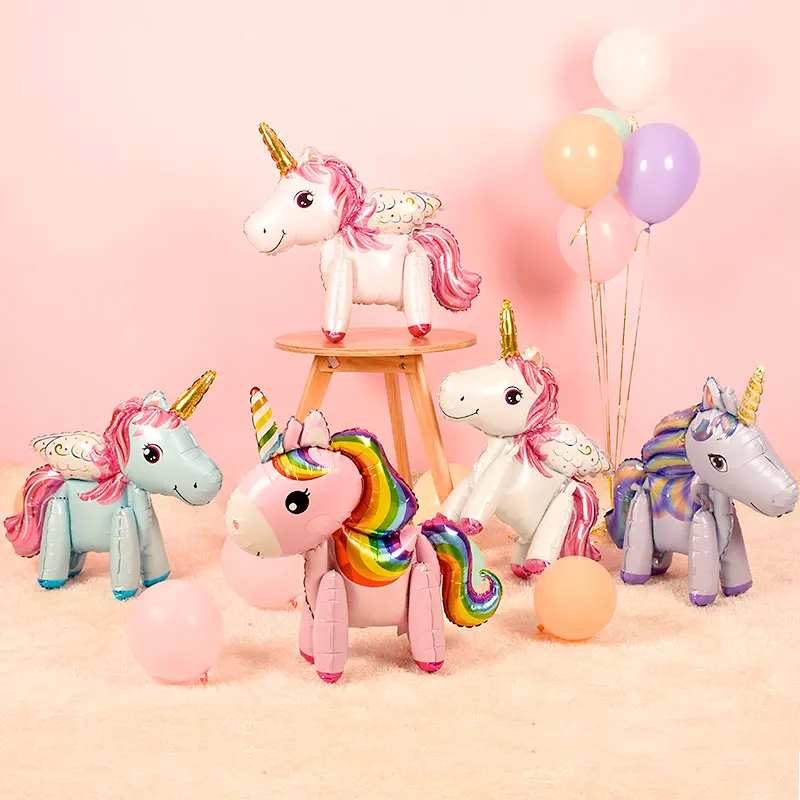 3D Regenbogen Einhorn Ballon Alles Gute zum Geburtstag Party Dekoration Lieferungen Folienballons Babyparty Hochzeit Bälle Spielzeug Image