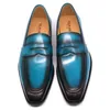 Größe 39–46 Handgefertigte Penny-Loafer für Herren aus echtem Leder, hellblaue Herren-Kleiderschuhe, Hochzeit, Party, Slip-On-Schuhe, italienische Mode