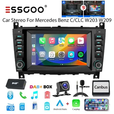ESSGOO 2+32G Bluetooth Android 14 Autoradio mit Wireless CarPlay, Android Auto, RDS, GPS Navi, Kamera für Mercedes Benz C/CLC Klasse W203, W209. Moderne Multimedia-Lösung für Ihr Fahrzeug.