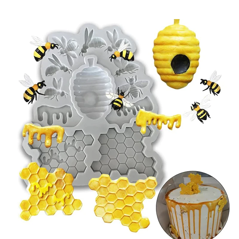 Waben fondant form 3d Honigbienen bienen silikon für Kuchen dekoration Keks plätzchen Schokolade Hart bonbon Cupcake Topper Küche Image