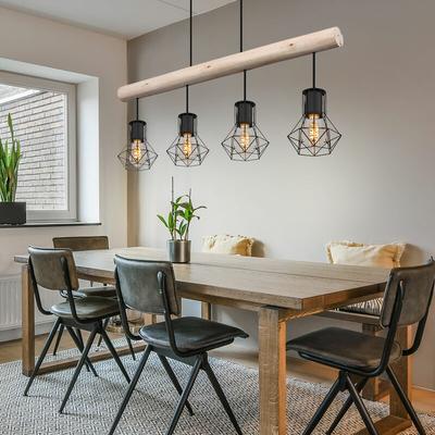 Hängelampe Pendelleuchte Esstischlampe, Industrial Holzlampe Höhenverstellbar Landhaus, Metall, Image