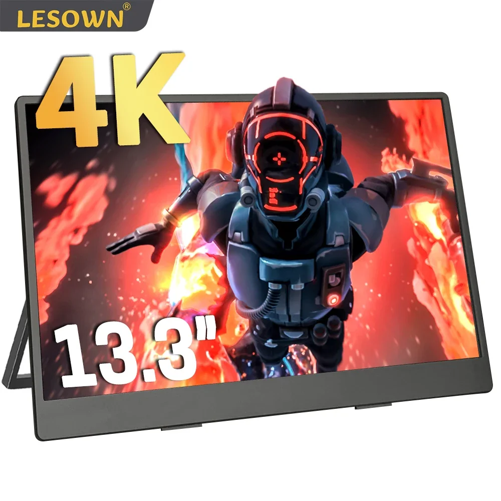 LESOWN Moniteur portable 13.3 pouces 4K 3840x2160 IPS USB-C tactile VESA deuxième écran petit écran large pour les jeux PC ordinateur portable Switch