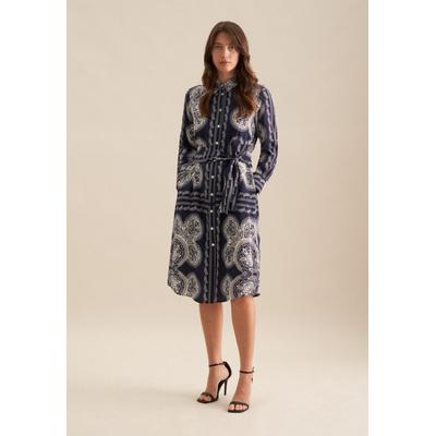 Sommerkleid SEIDENSTICKER "Schwarze Rose", Damen, Gr. XS (34), Normalgrößen, blau (dunkelblau), 100% Viskose, bedruckt, regular fit, Langarm, Kleider, Langarm Kragen Tuchprint Image