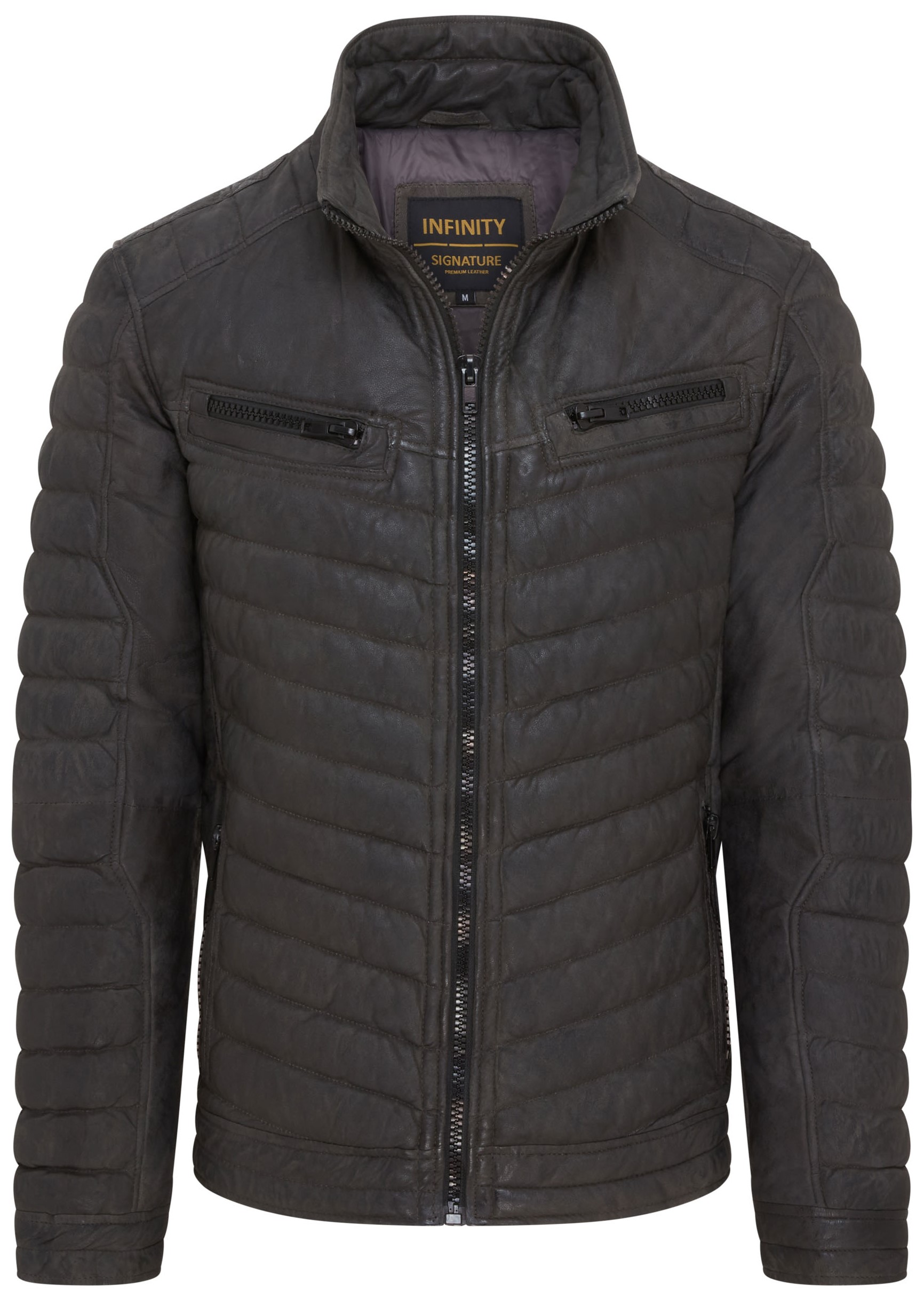 Khakigrüne gesteppte Bomberjacke aus Pufferleder für Herren - Torpoint Image