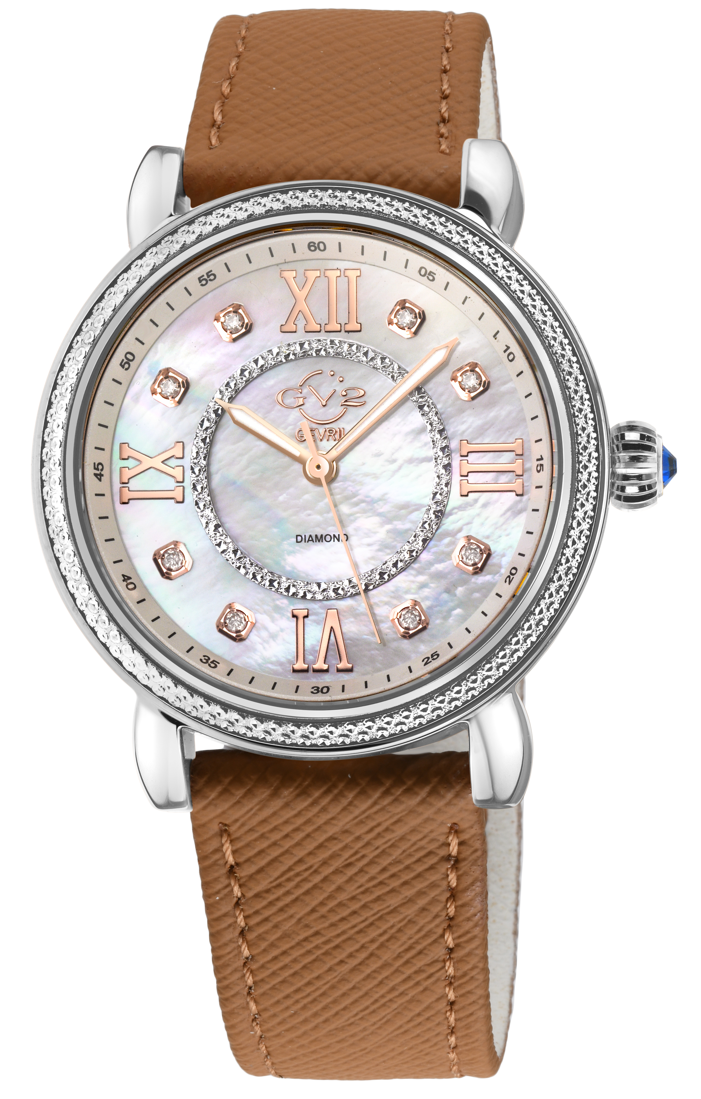 GV2 Womens Marsala Diamond Schweizer Quarz Echt Beige Saffiano Vegan Leder Uhr Image