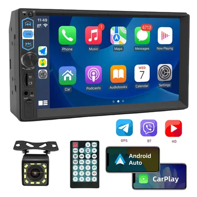 New 7 Inch Car Radio Stereo 2 Din HD Touch Screen CarPlay Android Auto Car Video Player with Rear