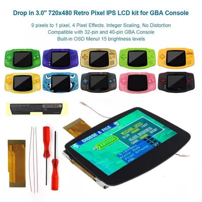 3.0 inch GBA V5 Pre-Laminated 720x480 HD IPS LCD Backlight High Brightness Retro Pixel Touch Control