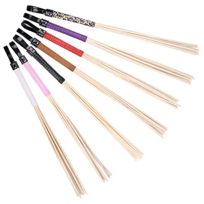 8 In 1 Natural Rattan 60CM Long Straight Whip Riding Crop Flogger 7 Colors PU Leather Handle Paddle