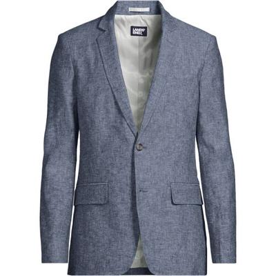 Linen Blend Tailored Blazer, Men, size: 38R, regular, Blue, Linen/Viscose/Cotton-blend, by Lands' End