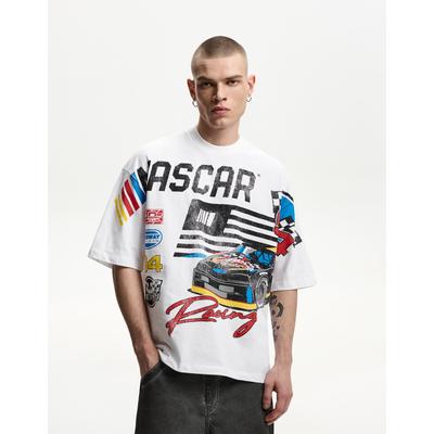 Bershka Short Sleeve Nascar Print T-Shirt Men Xl White