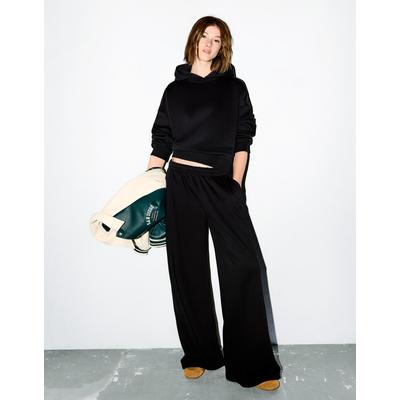 Bershka Super Wide-Leg Plush Trousers Women Xs Black