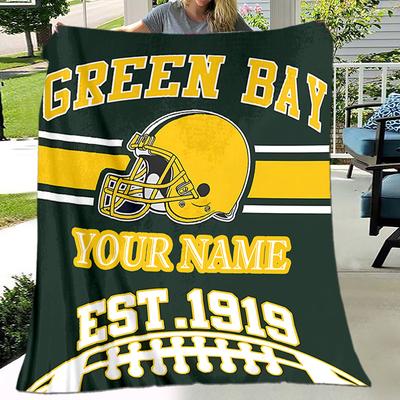 TEMU Bay Football Blanket With Personalized Name, Polyester, Ideal For , Camping, Travel, Outdoor Throw, Machine Washable Image