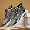 2025 mode Grau männer High Top Schuhe Glitter Leder Mann Casual Turnschuhe Street Hip-hop Skateboard