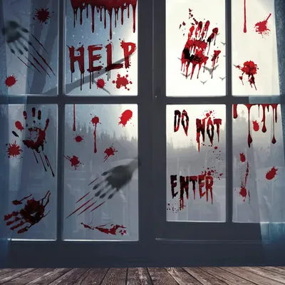 Halloween Terror Fenster Aufkleber Party Fenster Dekoration Wand Horror Geist Blut Finger abdrücke Aufkleber Halloween Wanda uf kleber  Image