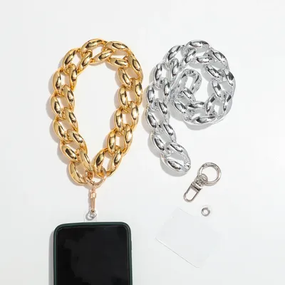 Fashion Acrylic Gold Color Chunky Chain Phone Strap Lanyard Chain for Mobile Phone Portable Hang Cell Phone Accessories