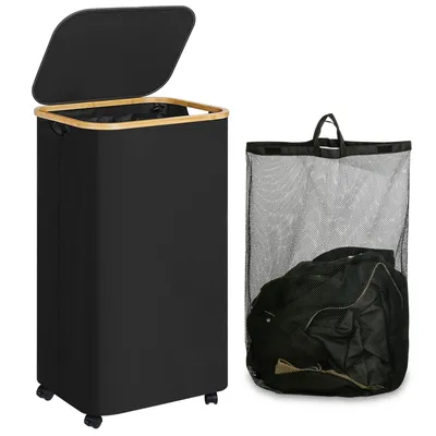 110L Laundry Basket With Wheels Laundry Basket With Lid And Inner Bag Laundry Room Bedroom Dormitory
