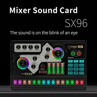 SX96 Live Sound Card Vlog Recording Voice Changer Stereo Audio Mixer Microphone Sound Card For PC